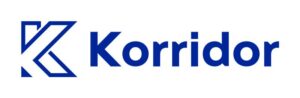 The company logo for "Korridor" in solid blue text, with a stylized blue 'K' symbol in a sharp, angular design to the left.